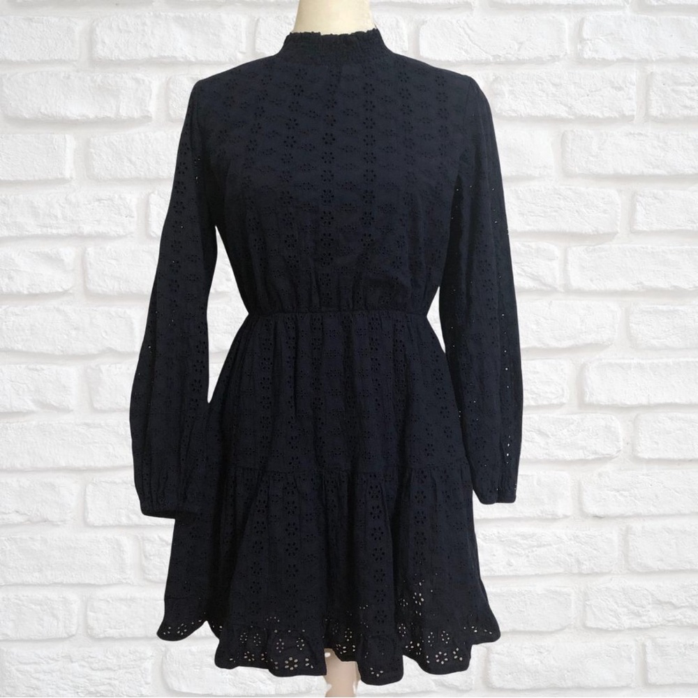 VGUC Lost + Wander Navy Eyelet Long Sleeve Dress, Size Medium, Feminine